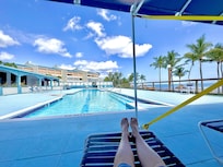 Lounging by the pool.