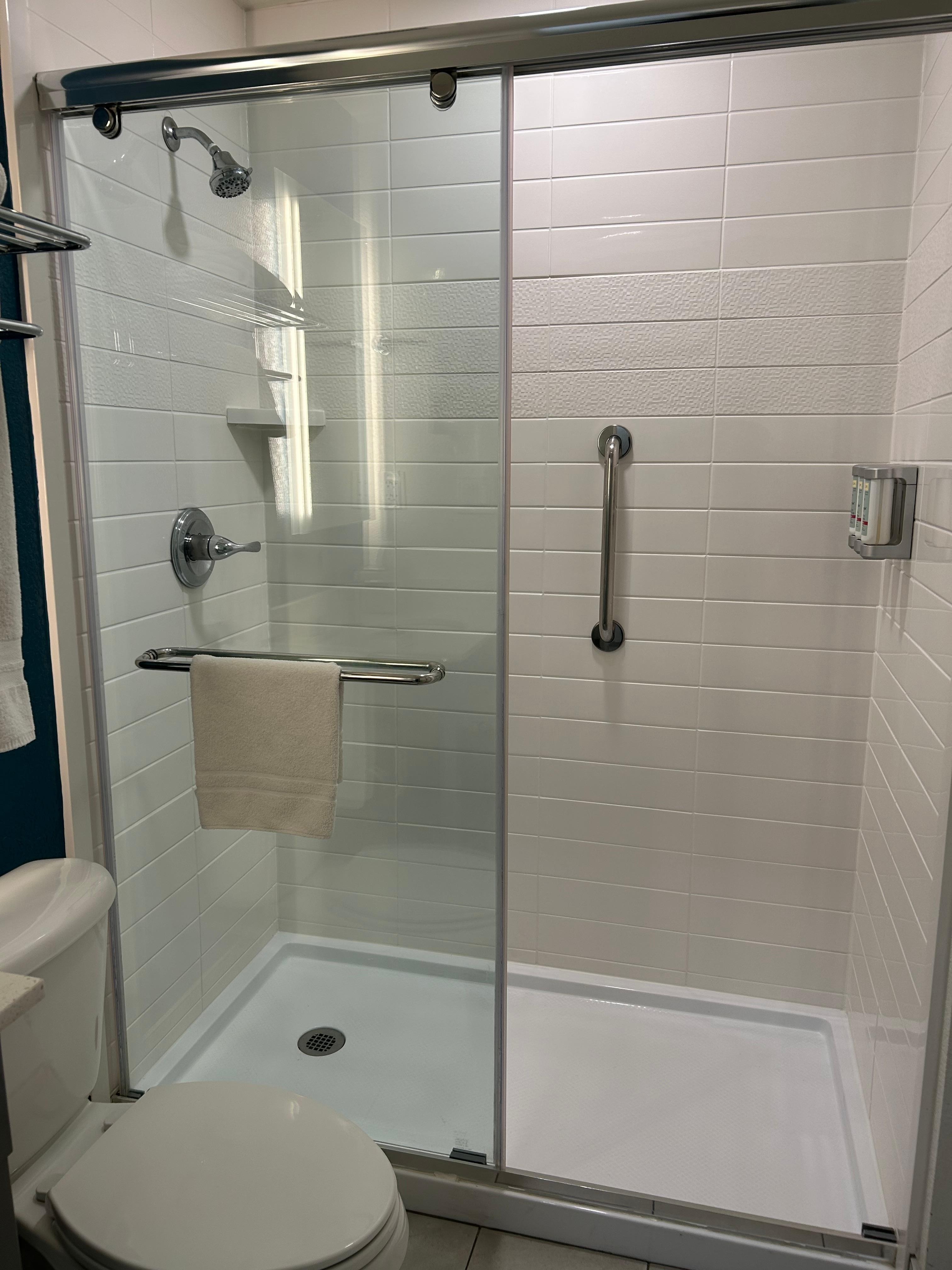 Walk in shower nice and clean 