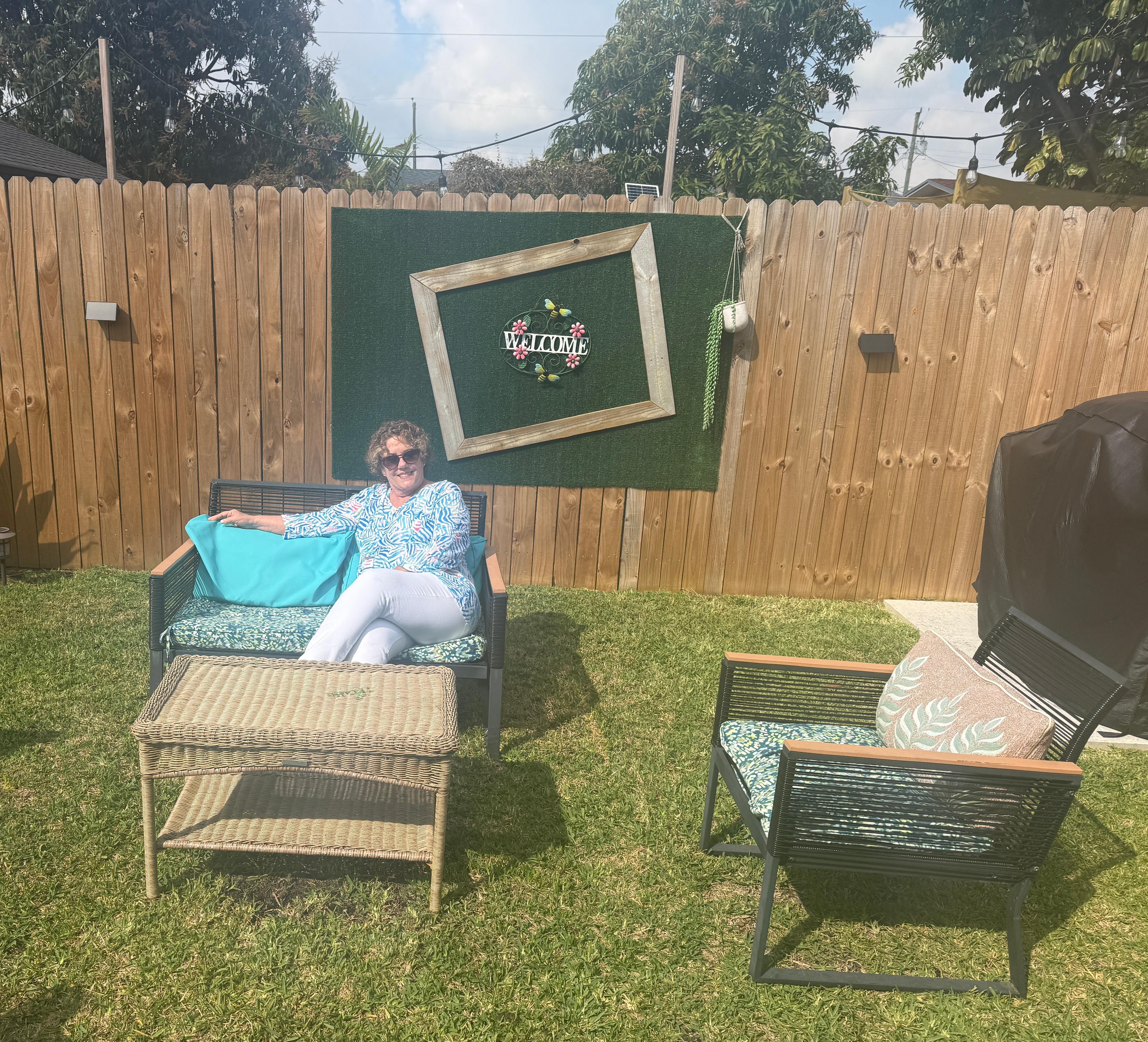 Backyard seating area.