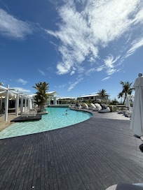 Sitting near the pools