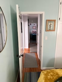 Back bedroom hall to front bedroom past bathroom