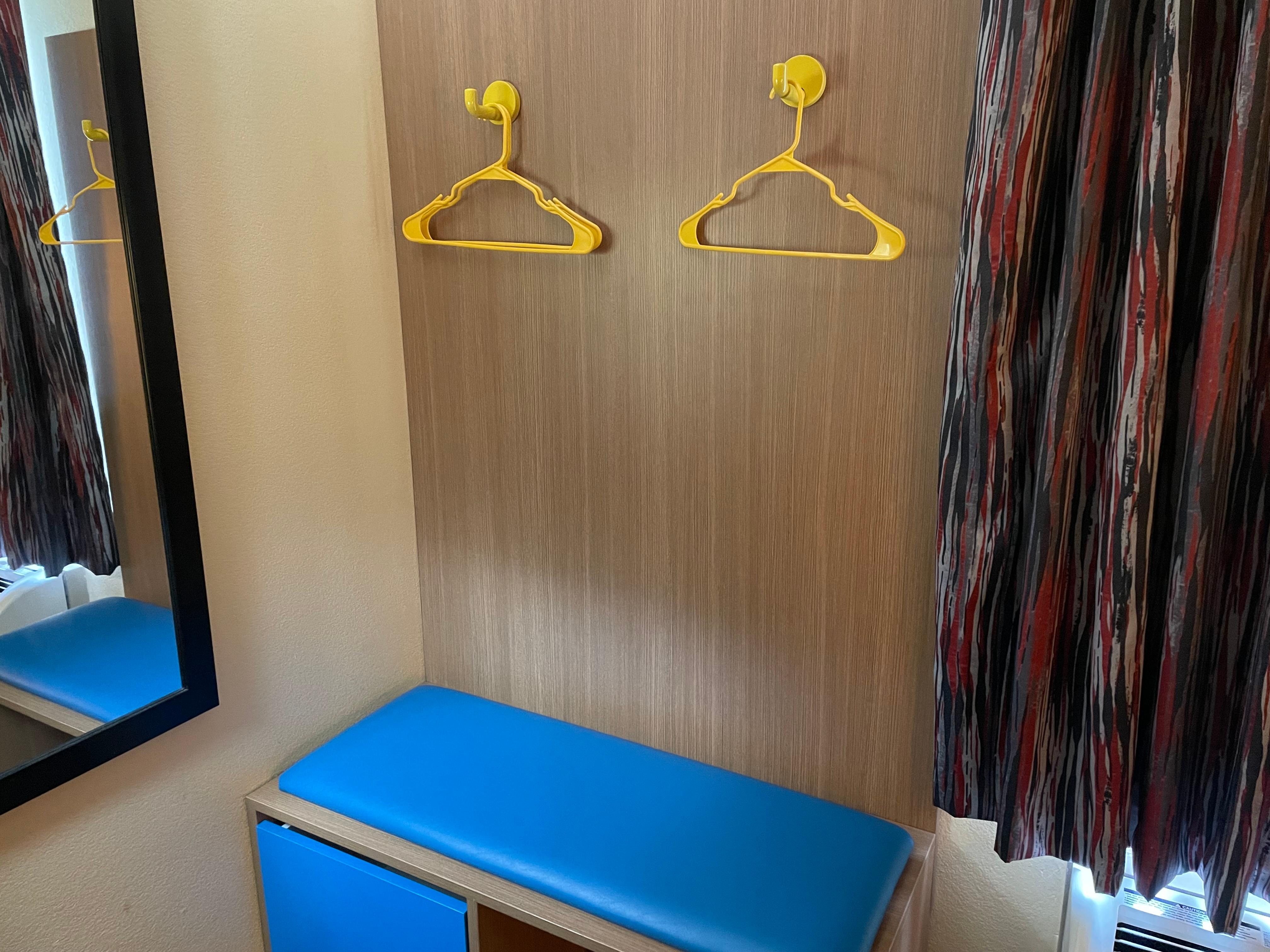 Only place for hanging clothes was two hooks.