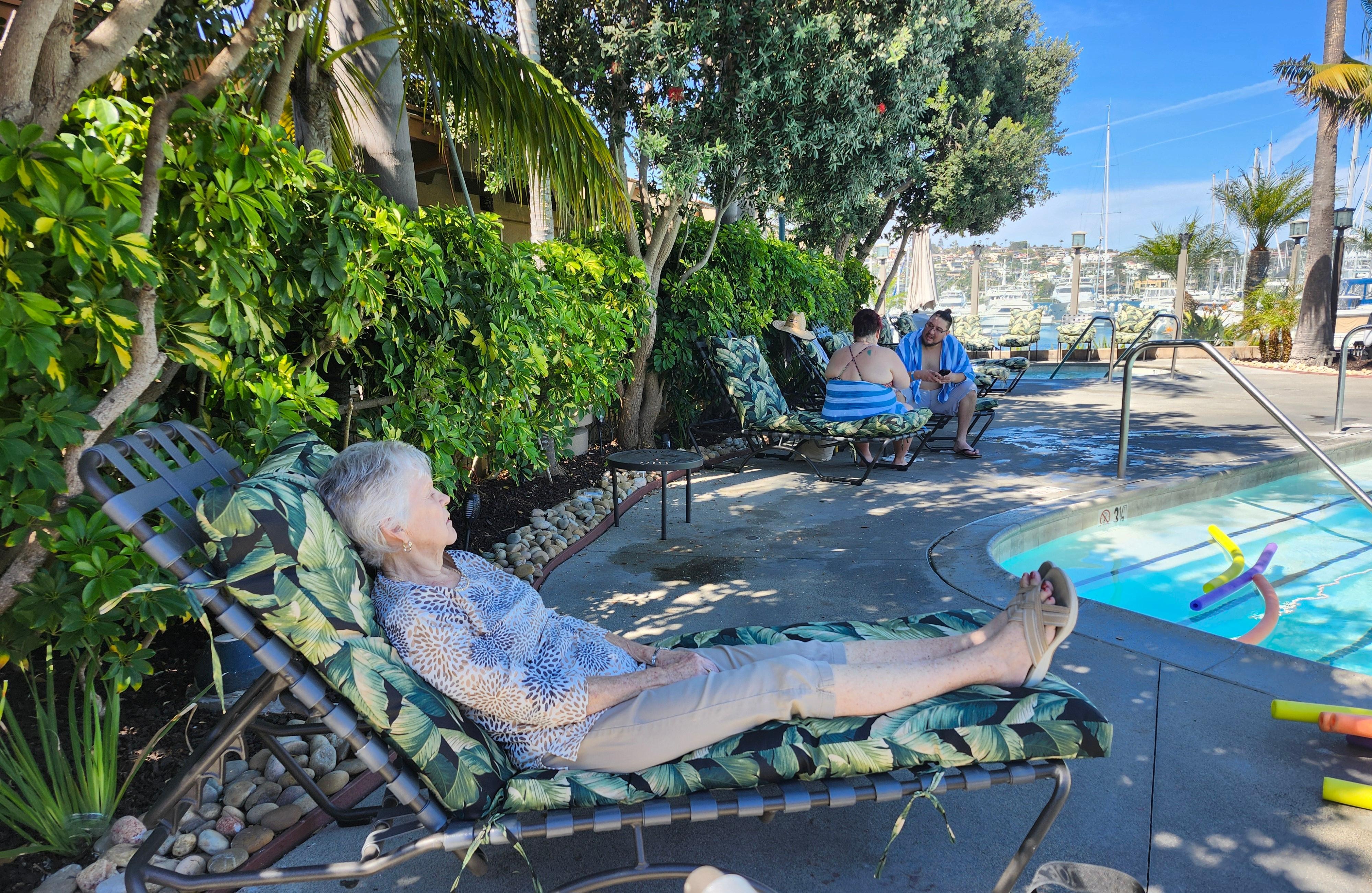 Pool area with marina view