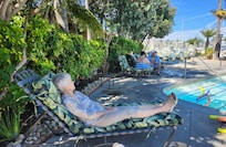 Pool area with marina view
