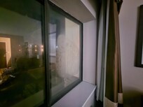 Windows are dirty and crusty.