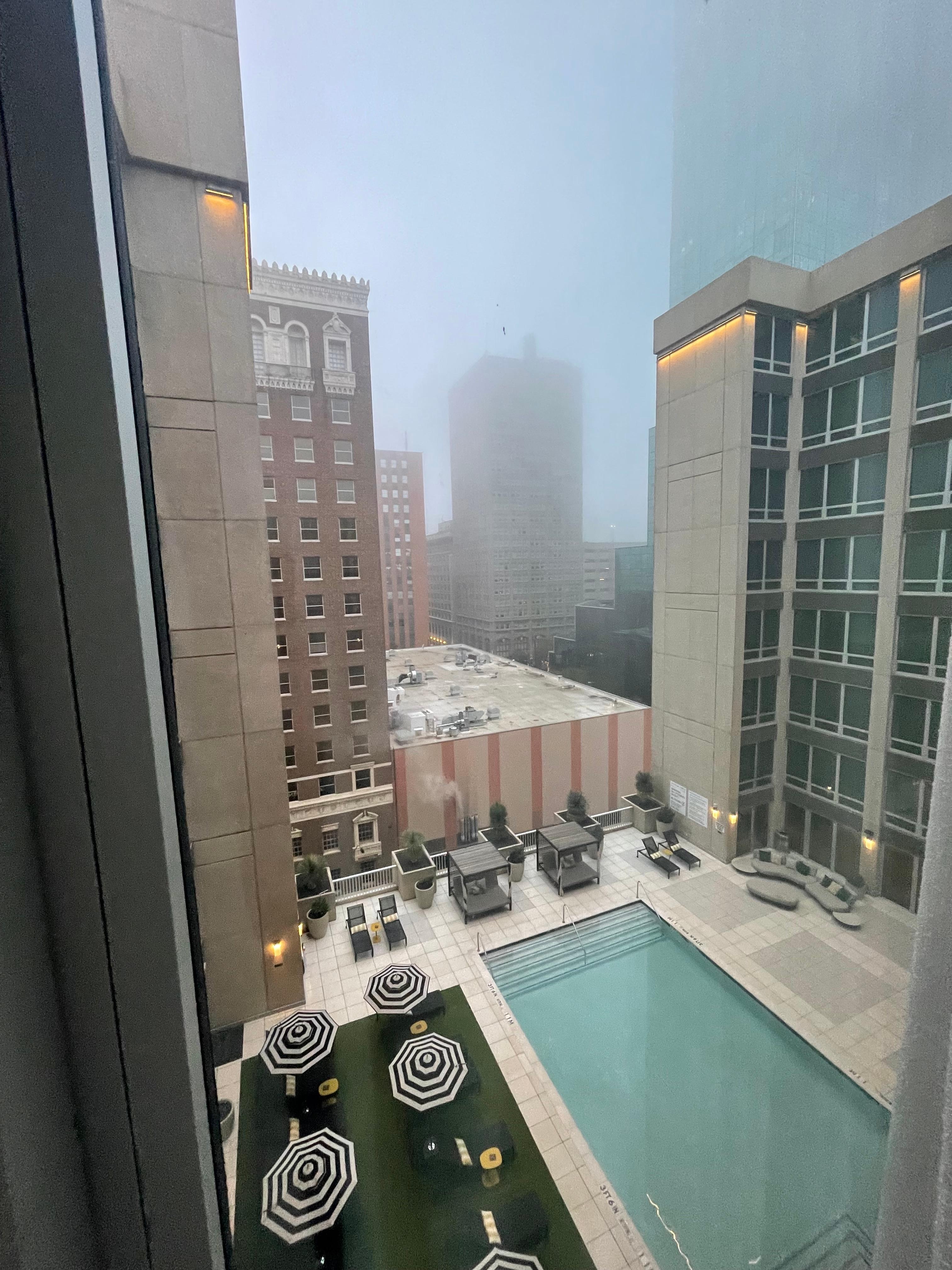 View from our room on a foggy morning.