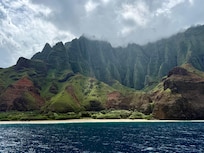Views of the Nāpali coast from our boat snorkel/sail tour.