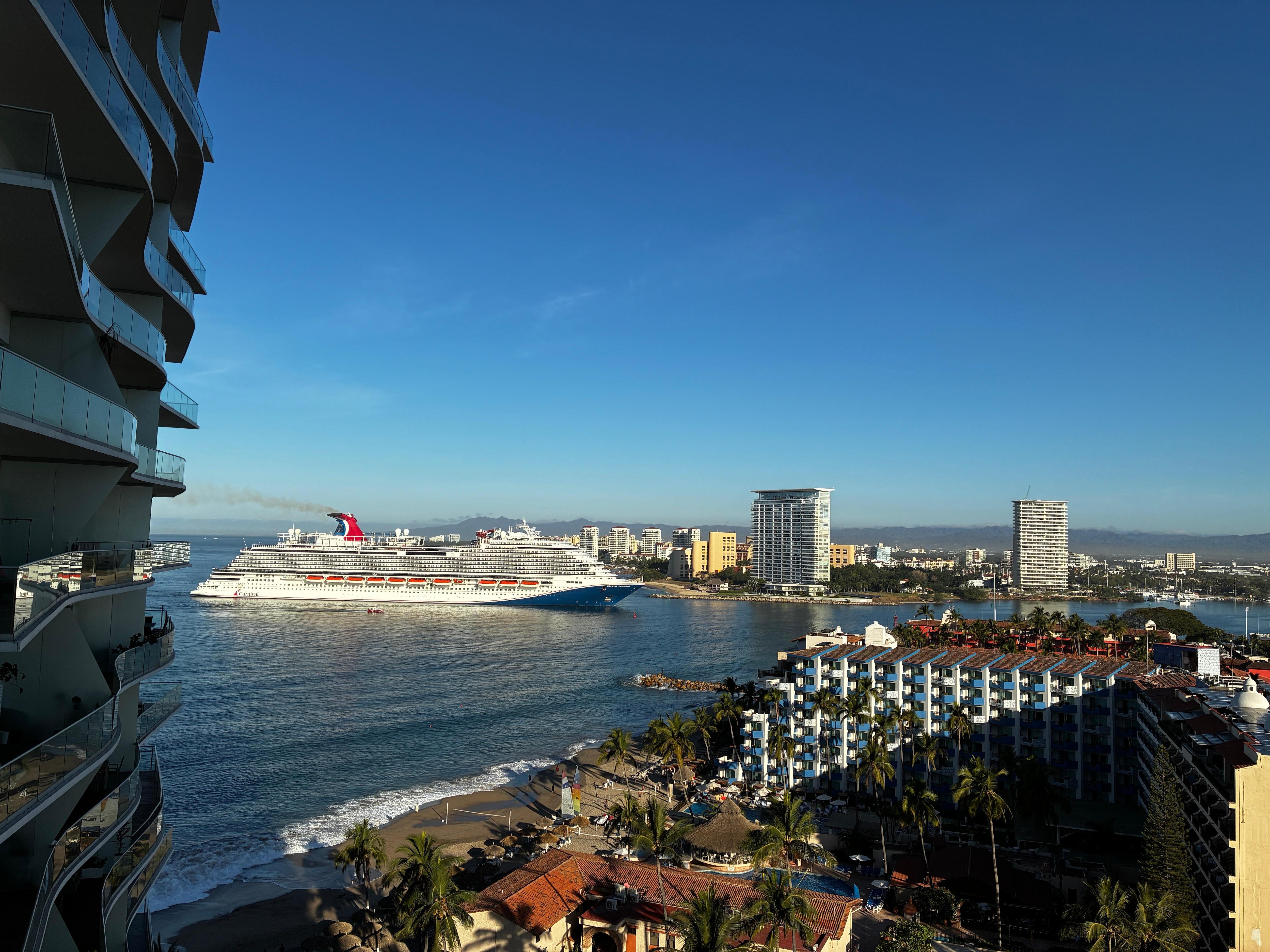 View of the harbor entry has cruise ship arrives.