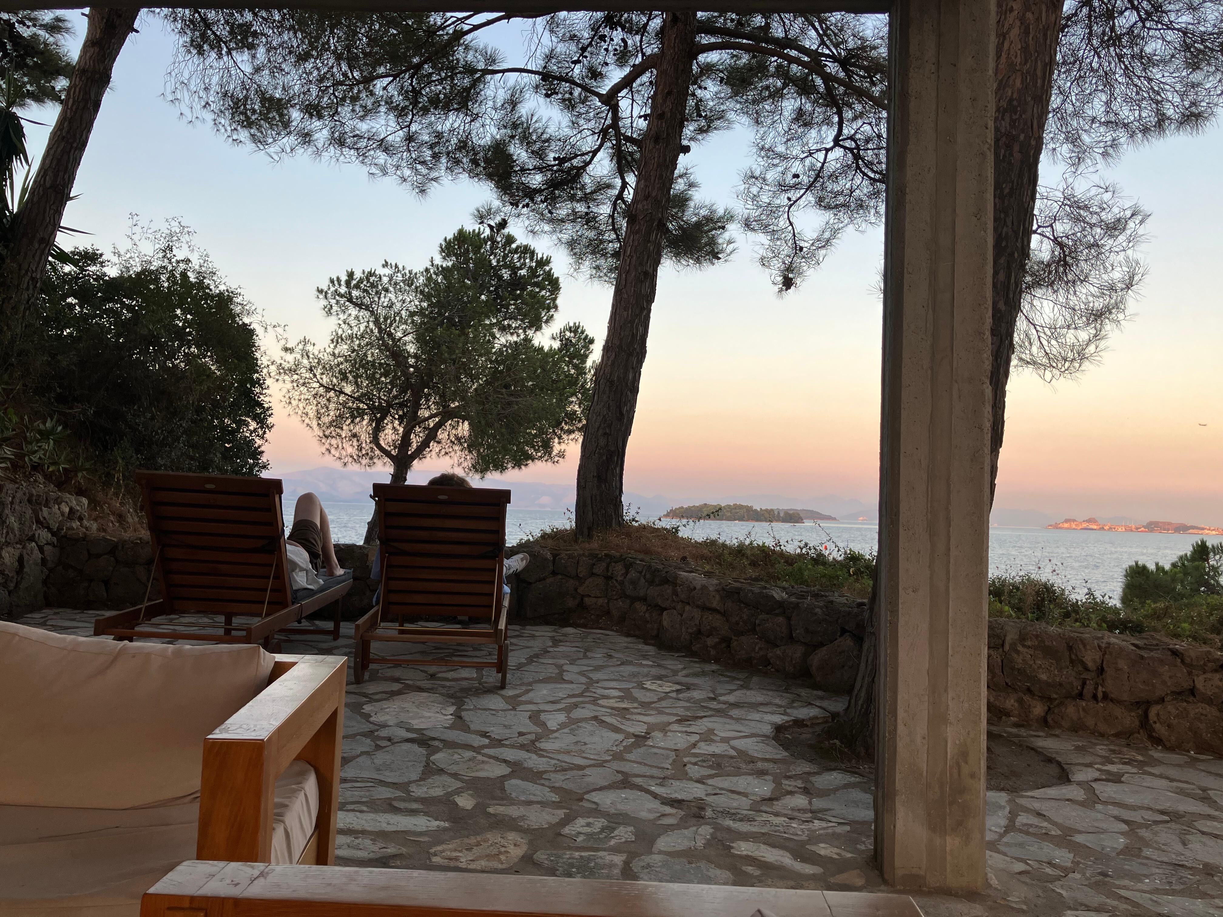 Outdoor terrace at sunset