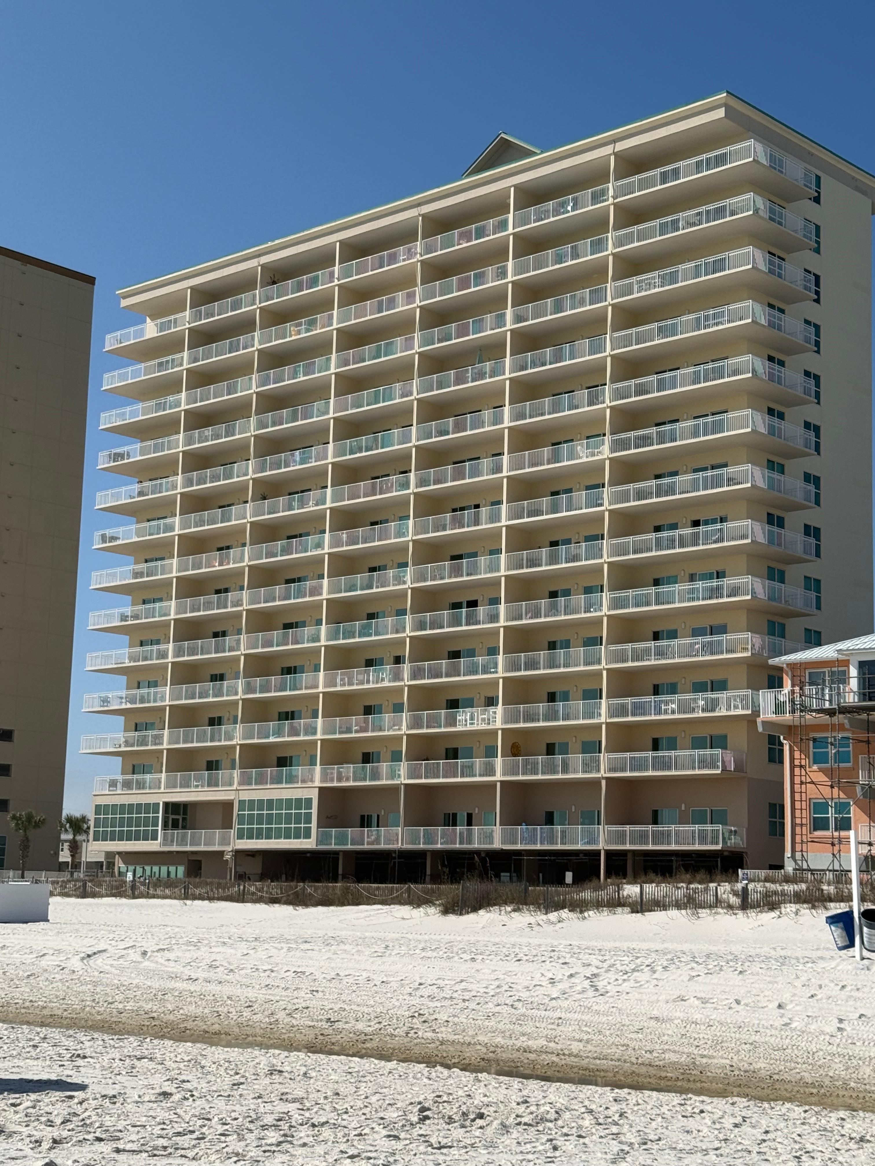 Our building from the beach