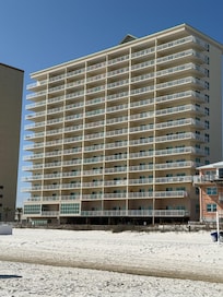 Our building from the beach
