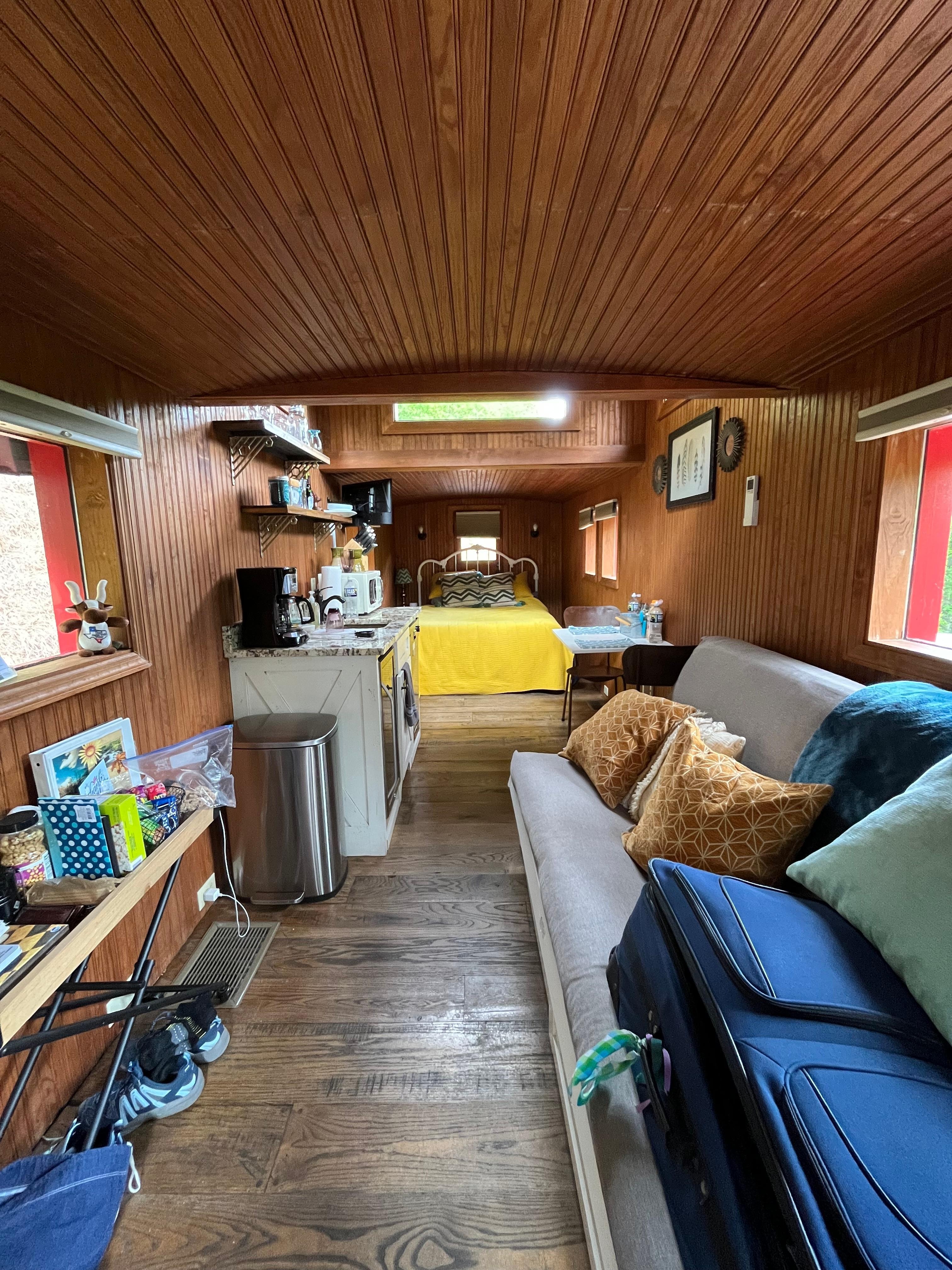 Caboose bedroom and kitchenette 