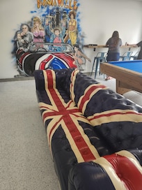 English themed (Austin Powers). Our English neighbors loved it too.