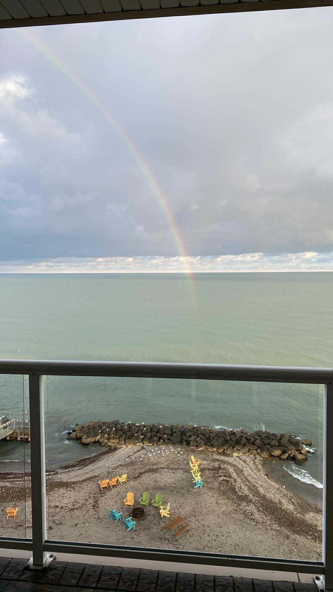 Beautiful morning rainbow before checkout.