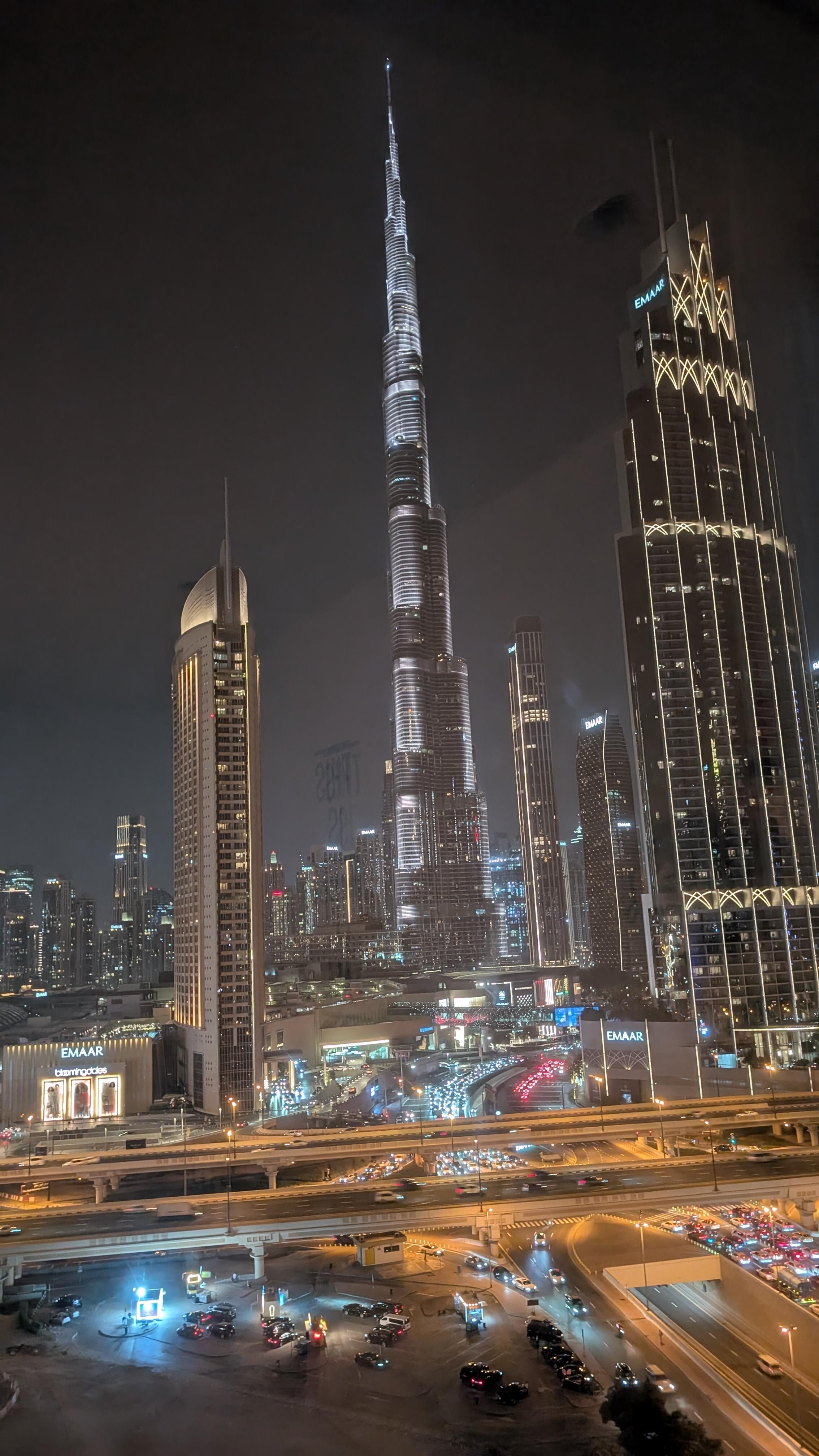 View in the night time from hotel window 