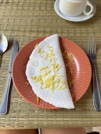 Opções de Tapiocas doces e salgadas.