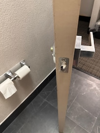 No handle inside bathroom = trapped.