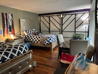 Bonus converted bedroom at front of house. Pocket doors on one side and dark curtain on other side.
