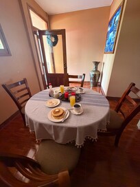 Dining room with served breakfast