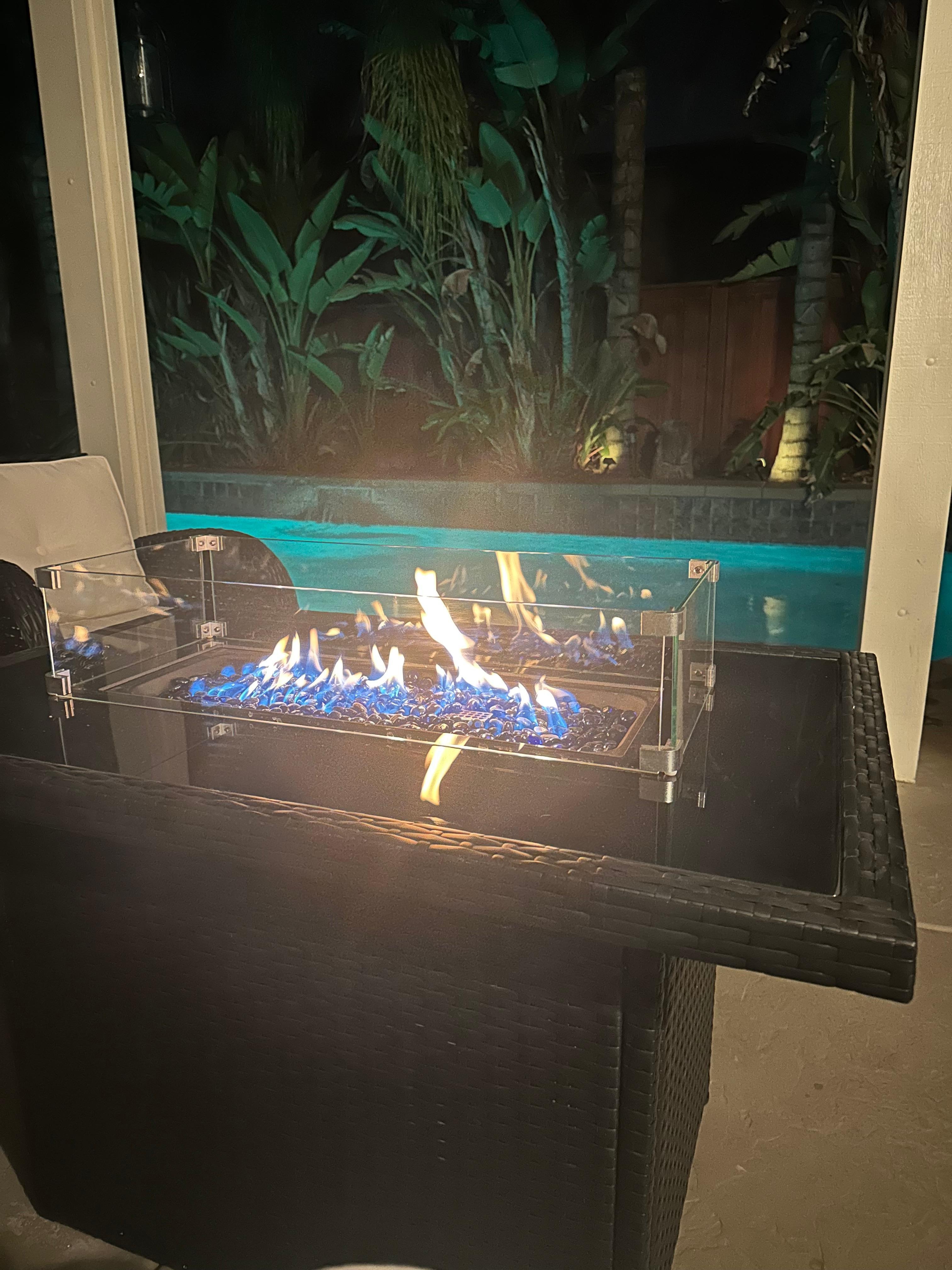 Night time fire & lounge area