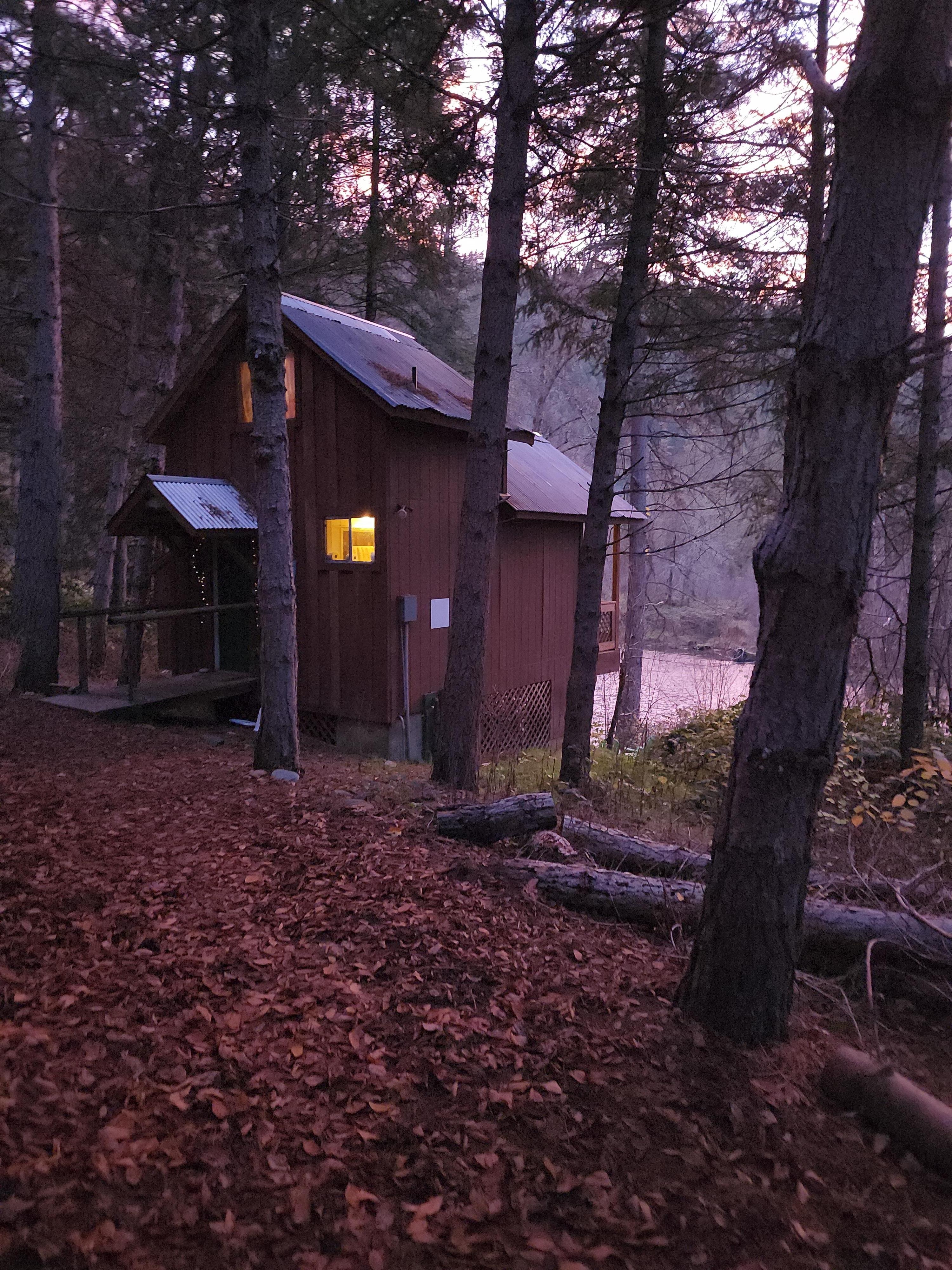 Walking down to the cabin at sunset