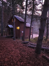 Walking down to the cabin at sunset
