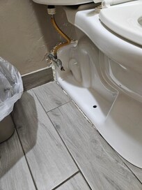 "Repaired" area around the toilet.