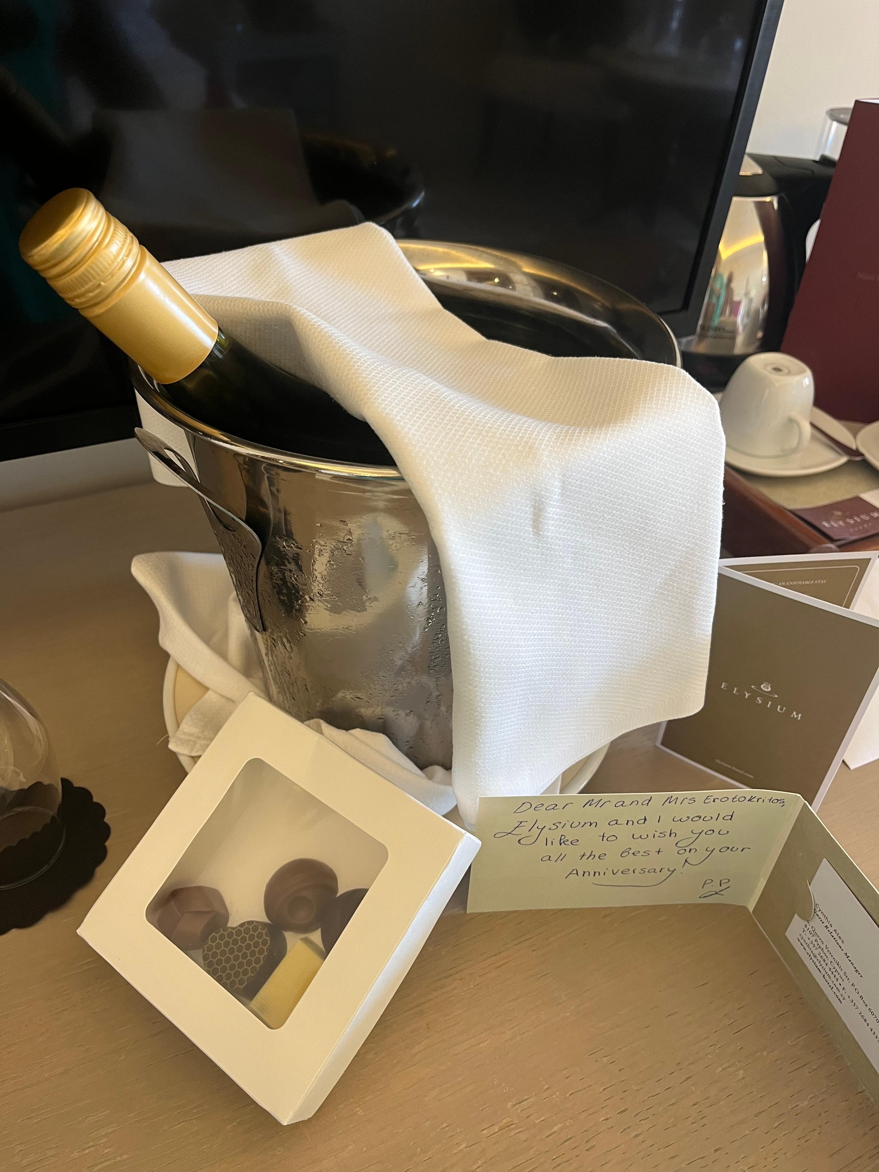 Complimentary wine & chocs