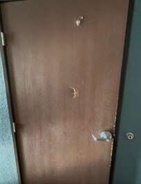 hole in door, all cabinetry looks like edge on door.