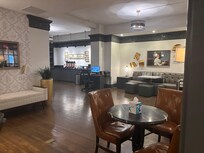 Coffee area. There is free coffee between 7 and 10 am
