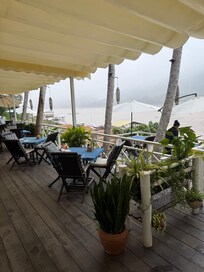 Breakfast area across street from hotel and below street