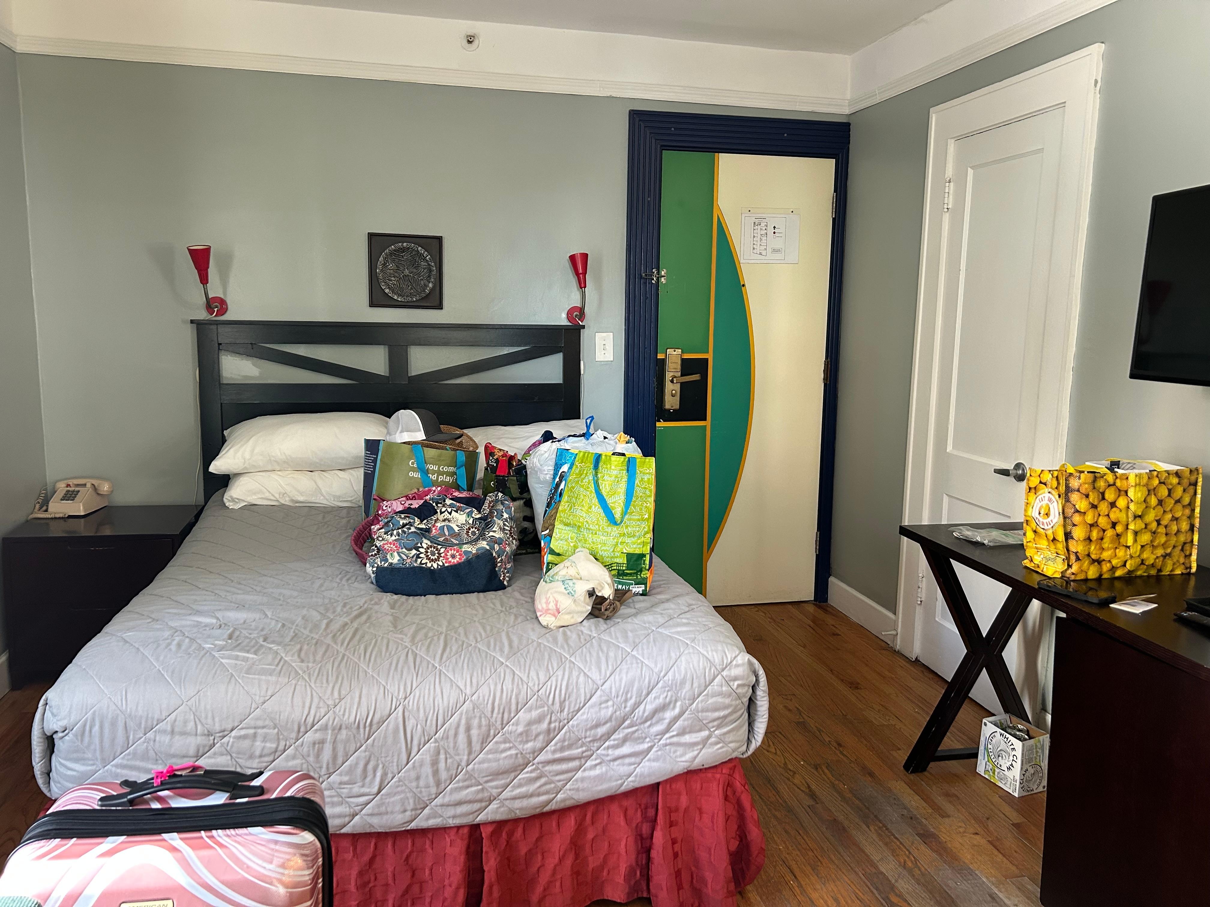 Terrible bed, tacky decor.