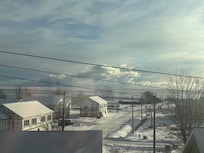 View from the window with frozen river