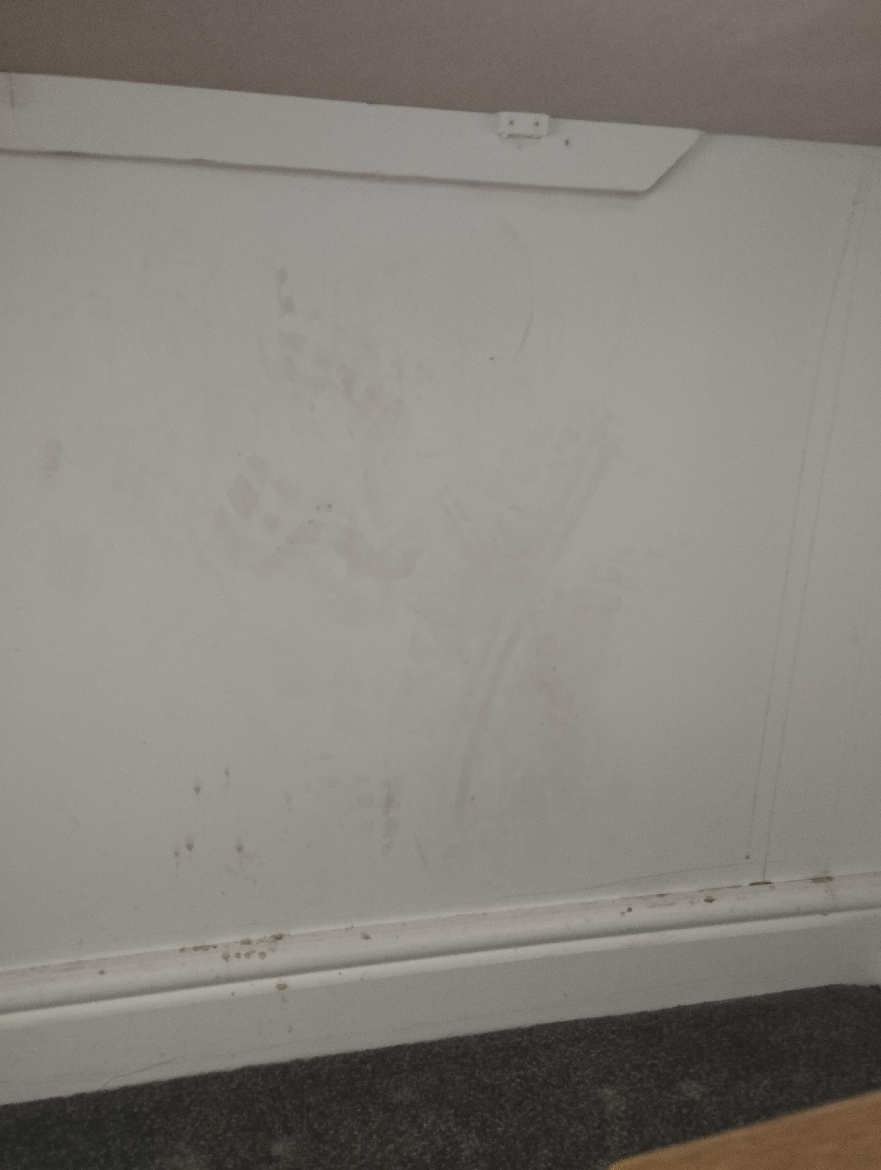Dirty walls, looked like boot and dirty hand marks