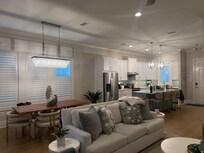 Living room, dining room and kitchen