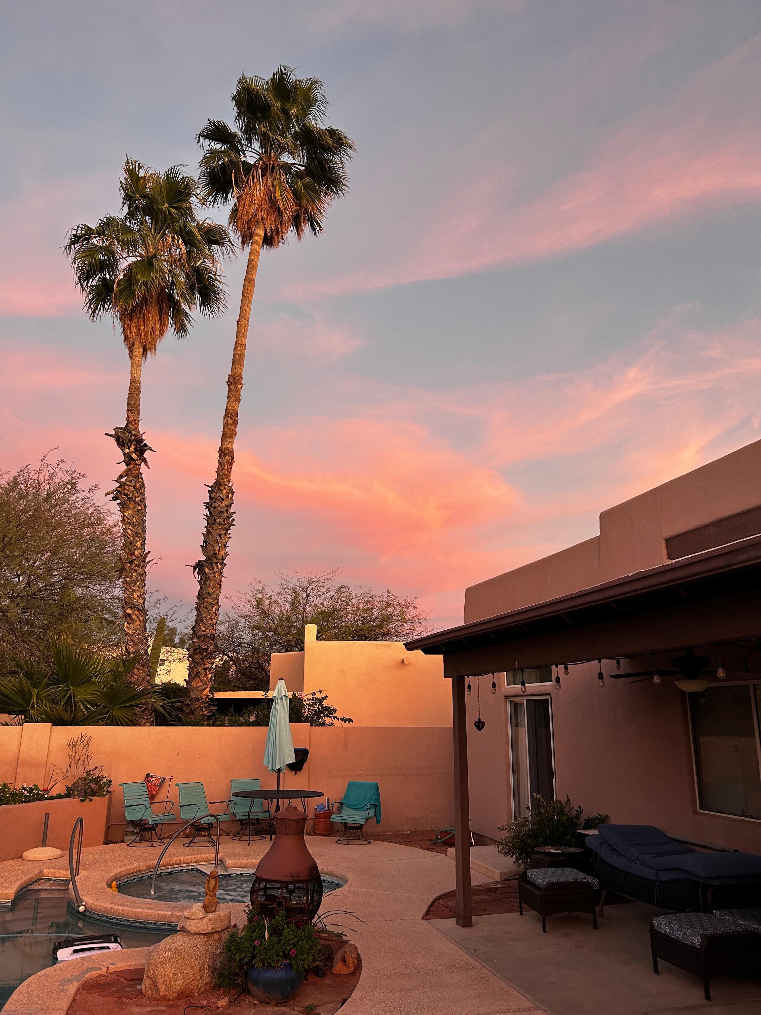 Pool area looking east at sunset