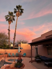 Pool area looking east at sunset