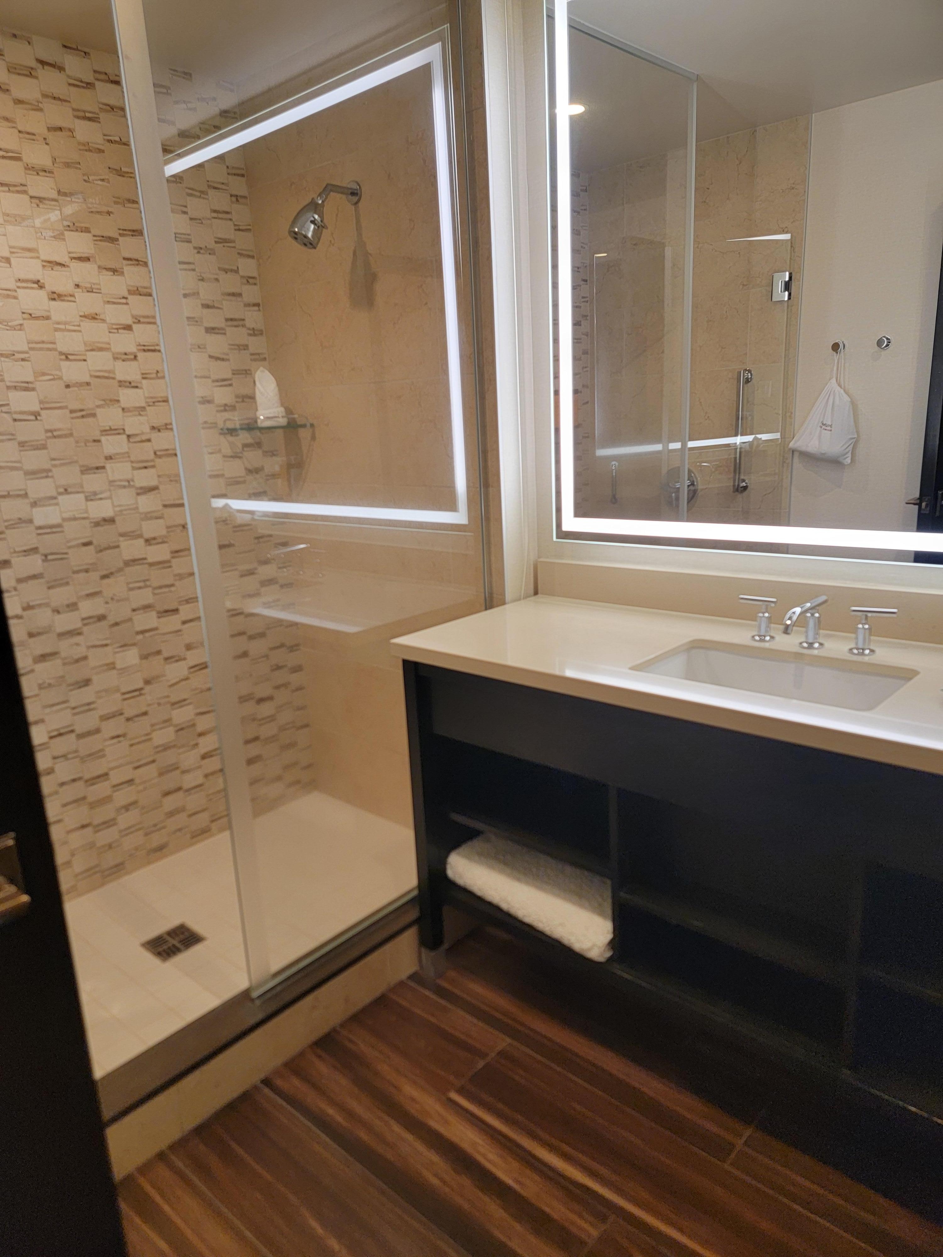 Renovated shower and double sinks