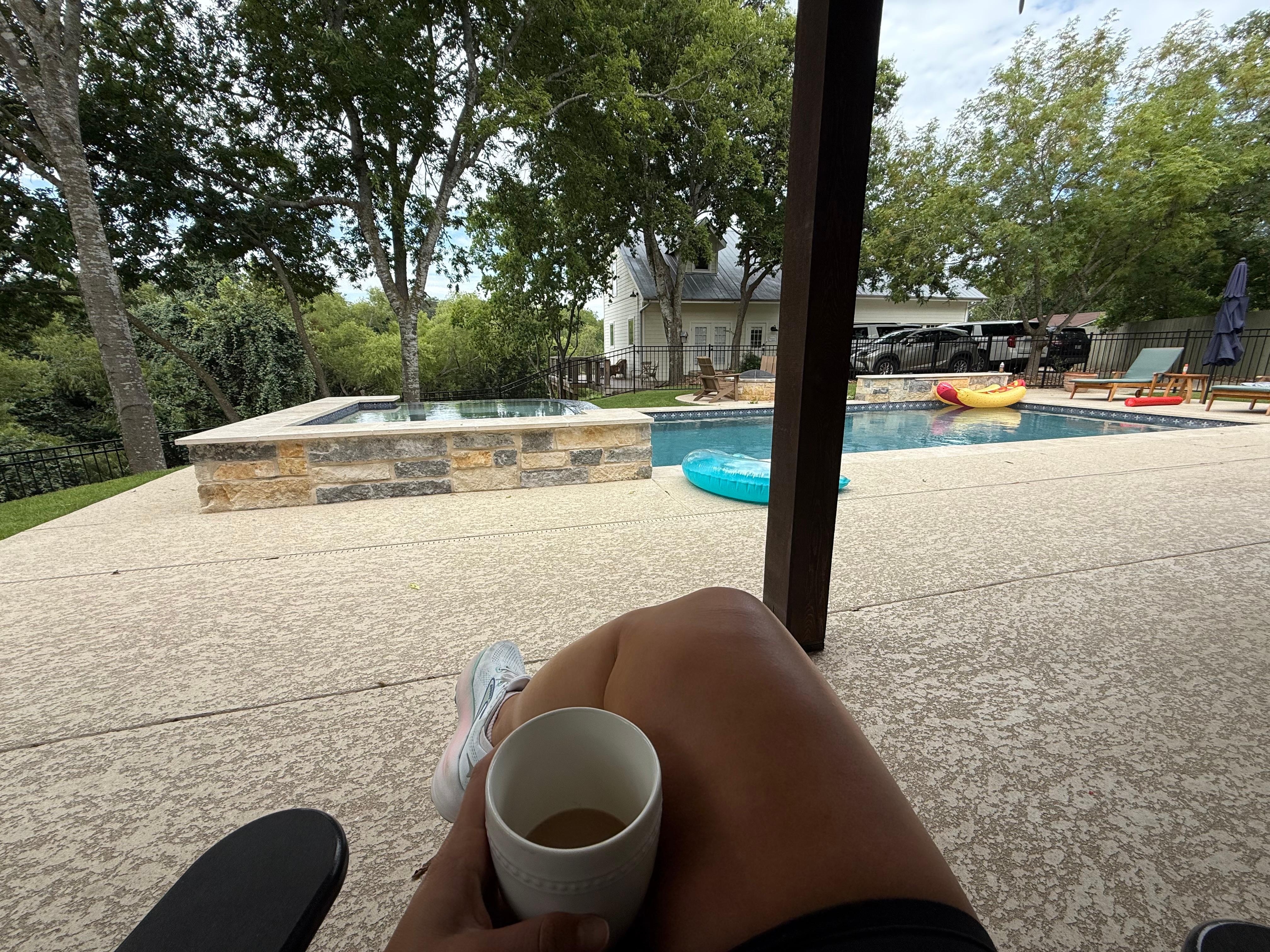 Morning coffee poolside 
