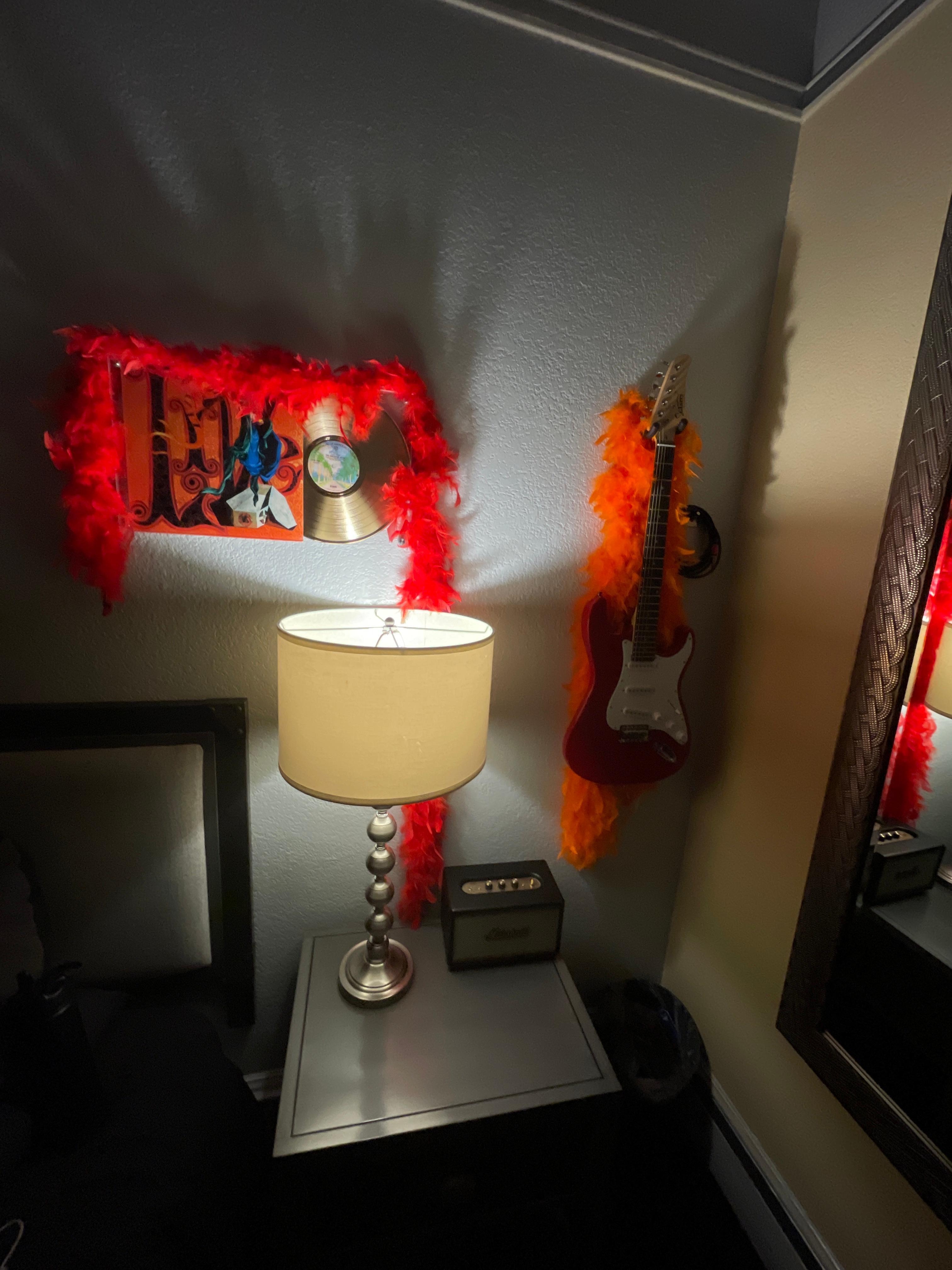 Nightstand in room. Grateful Dead themed