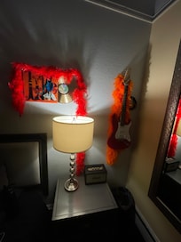 Nightstand in room. Grateful Dead themed