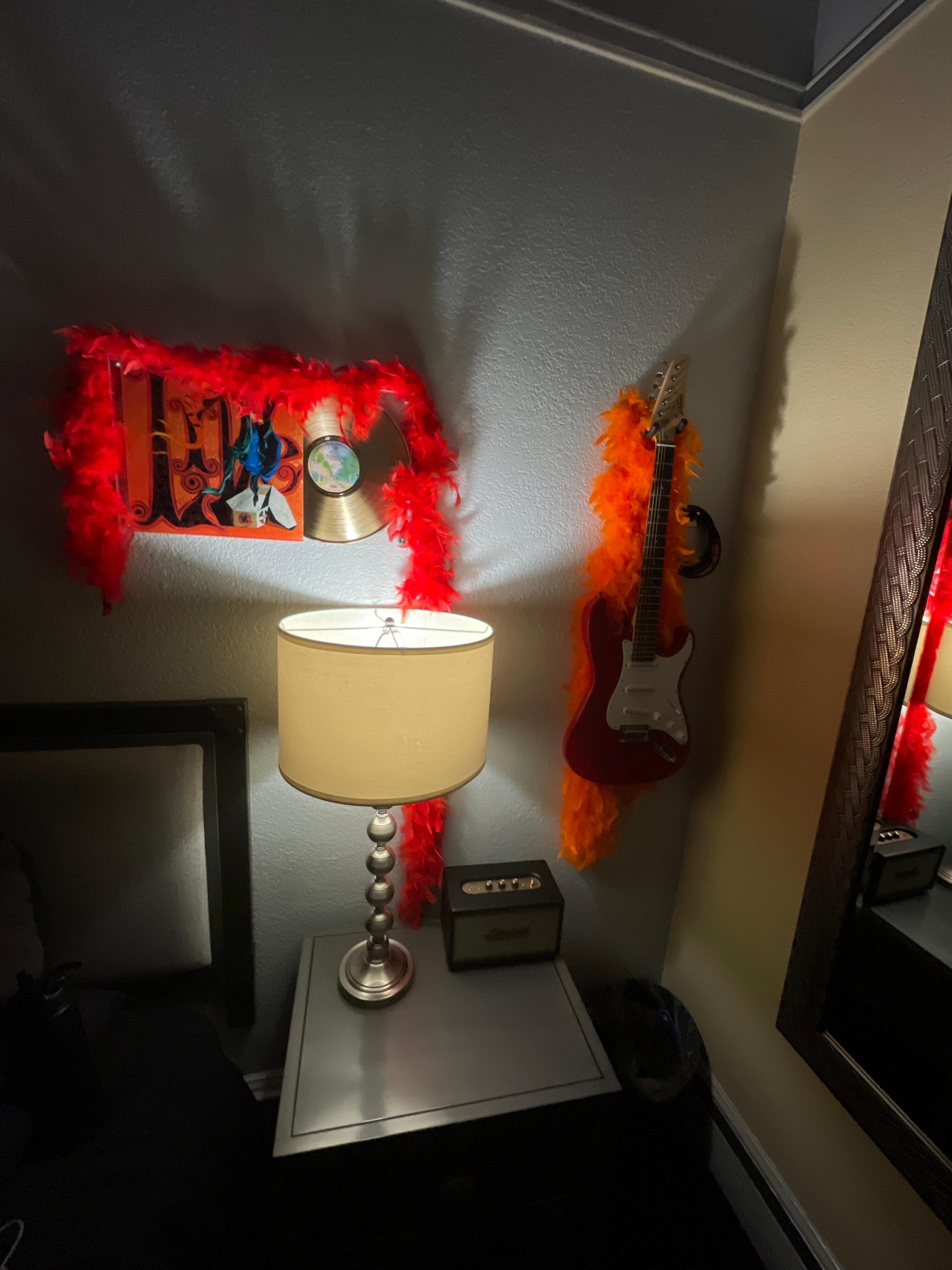 Nightstand in room. Grateful Dead themed