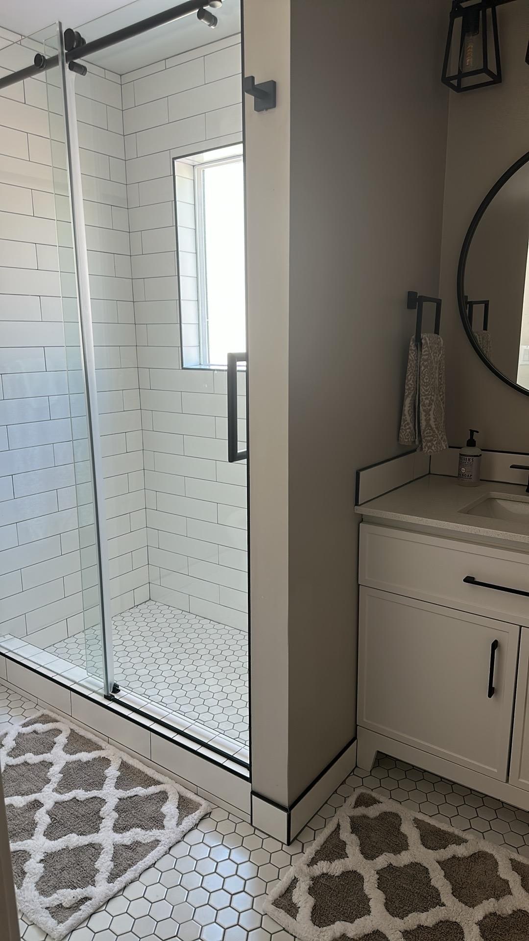 the bathroom with large shower