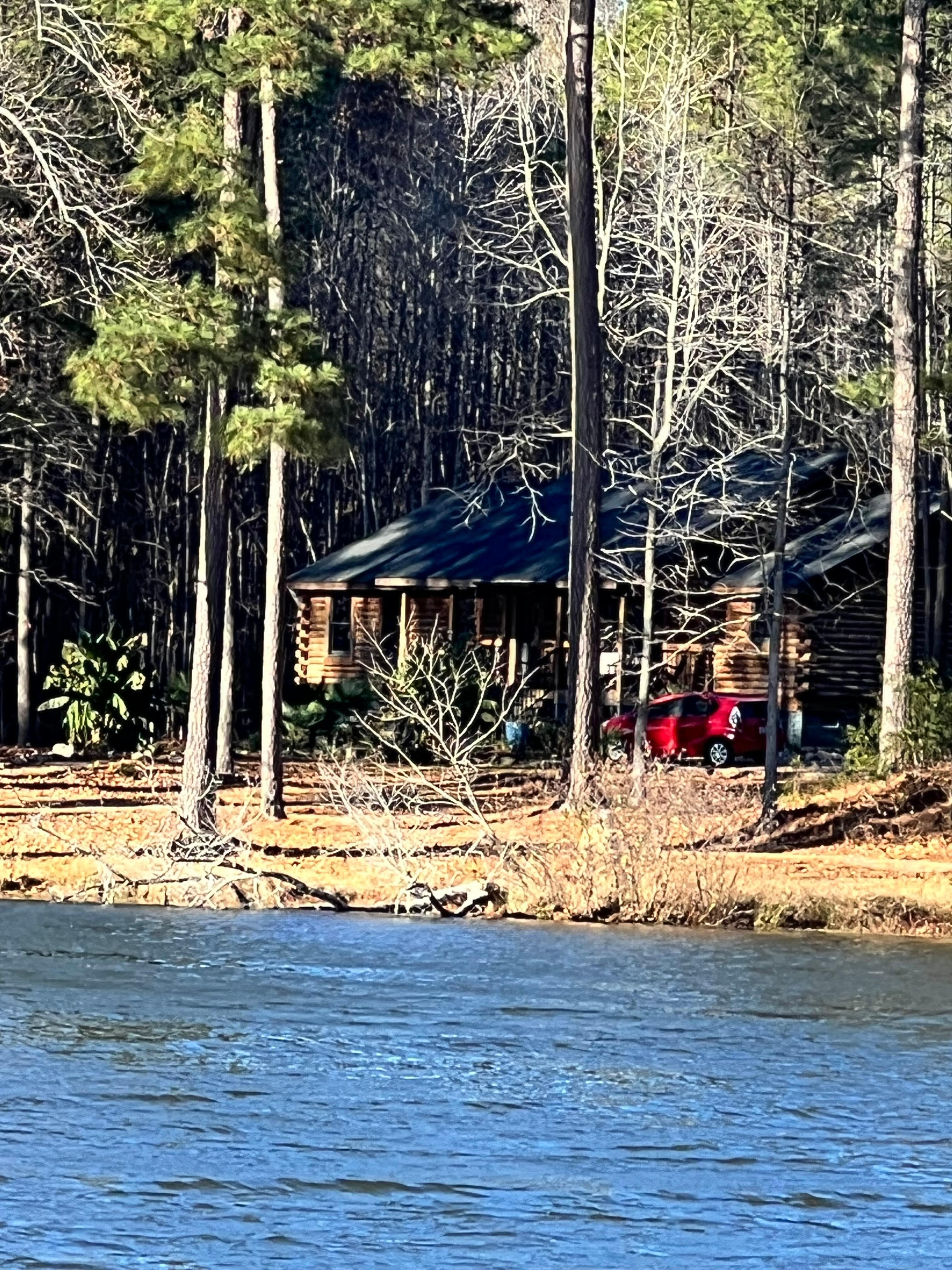 The cabin from across the lake. 