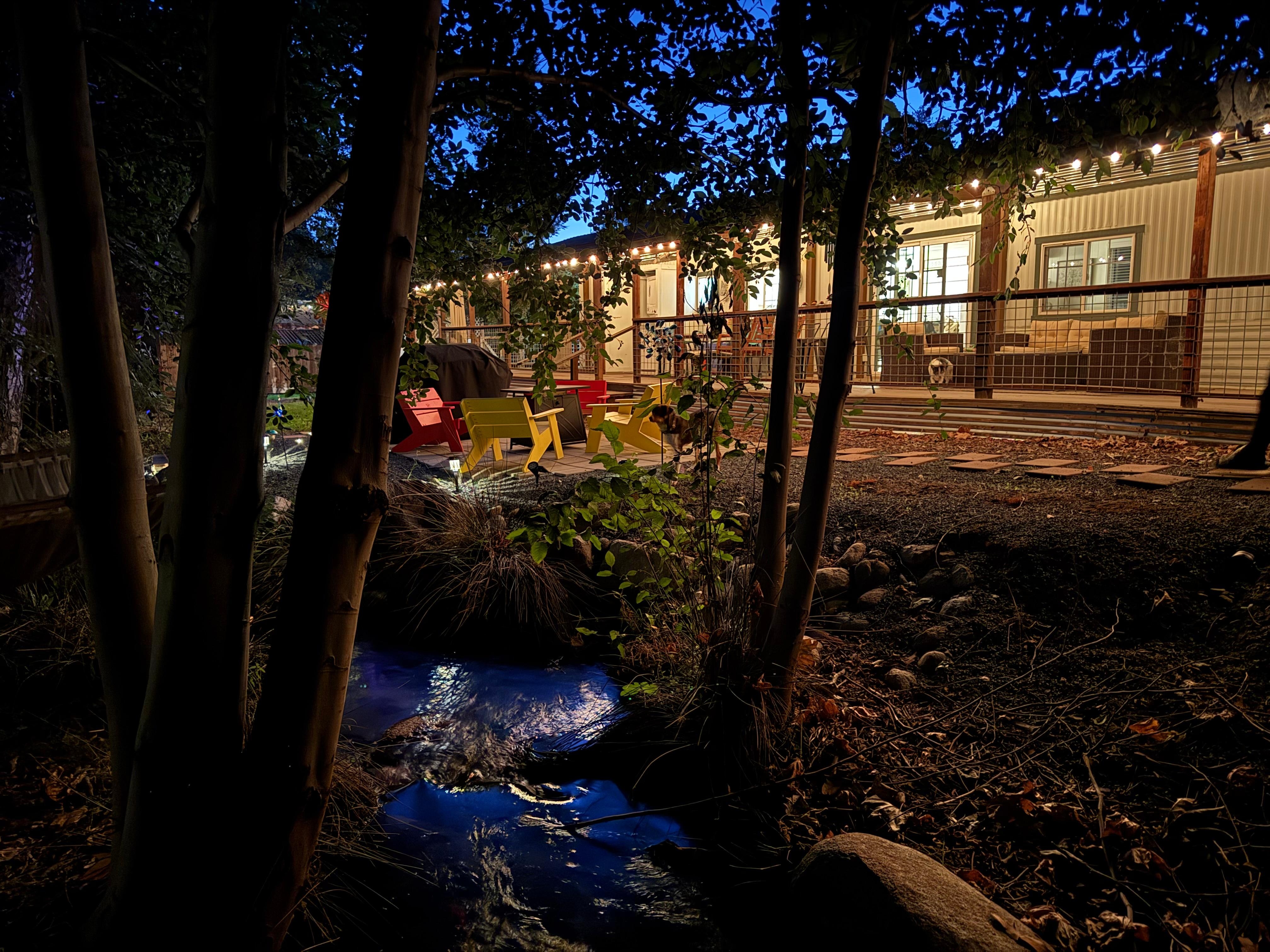 View from the bridge at dusk.