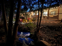 View from the bridge at dusk.