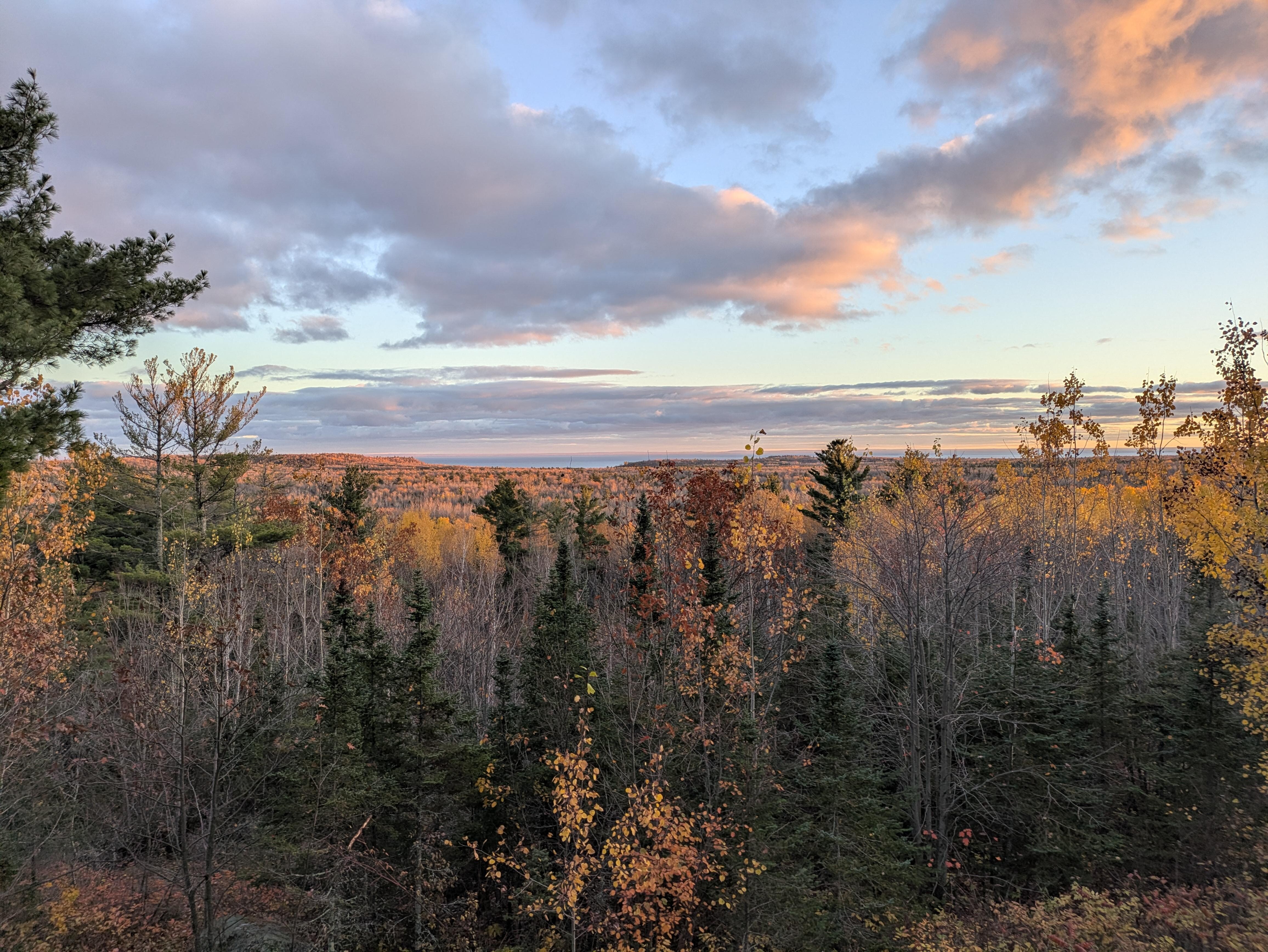 Sunset looking at the lake from the deck.