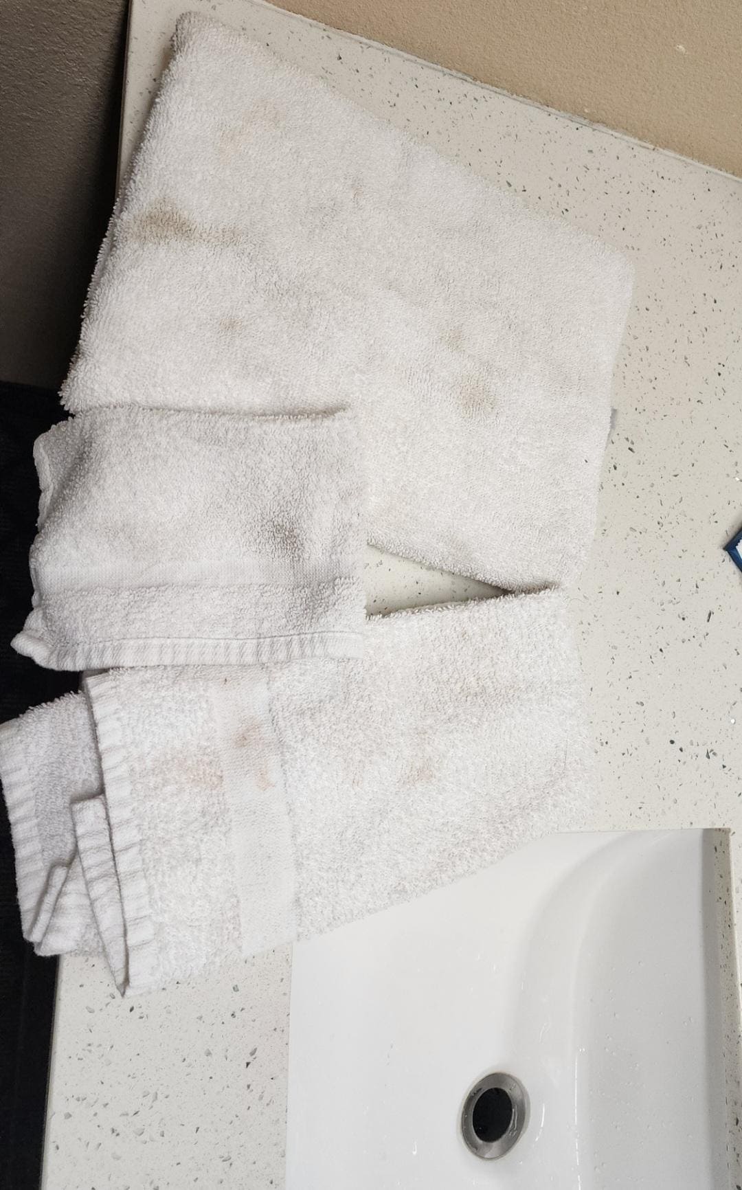 Call towels severely stained brought to the front desk asks for clean ones.They told me they didn't have any, but would have some tomorrow.