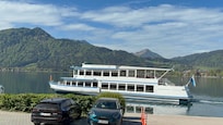 Tegernsee Ferry, and on the big boat you can enjoy an adult beverage.