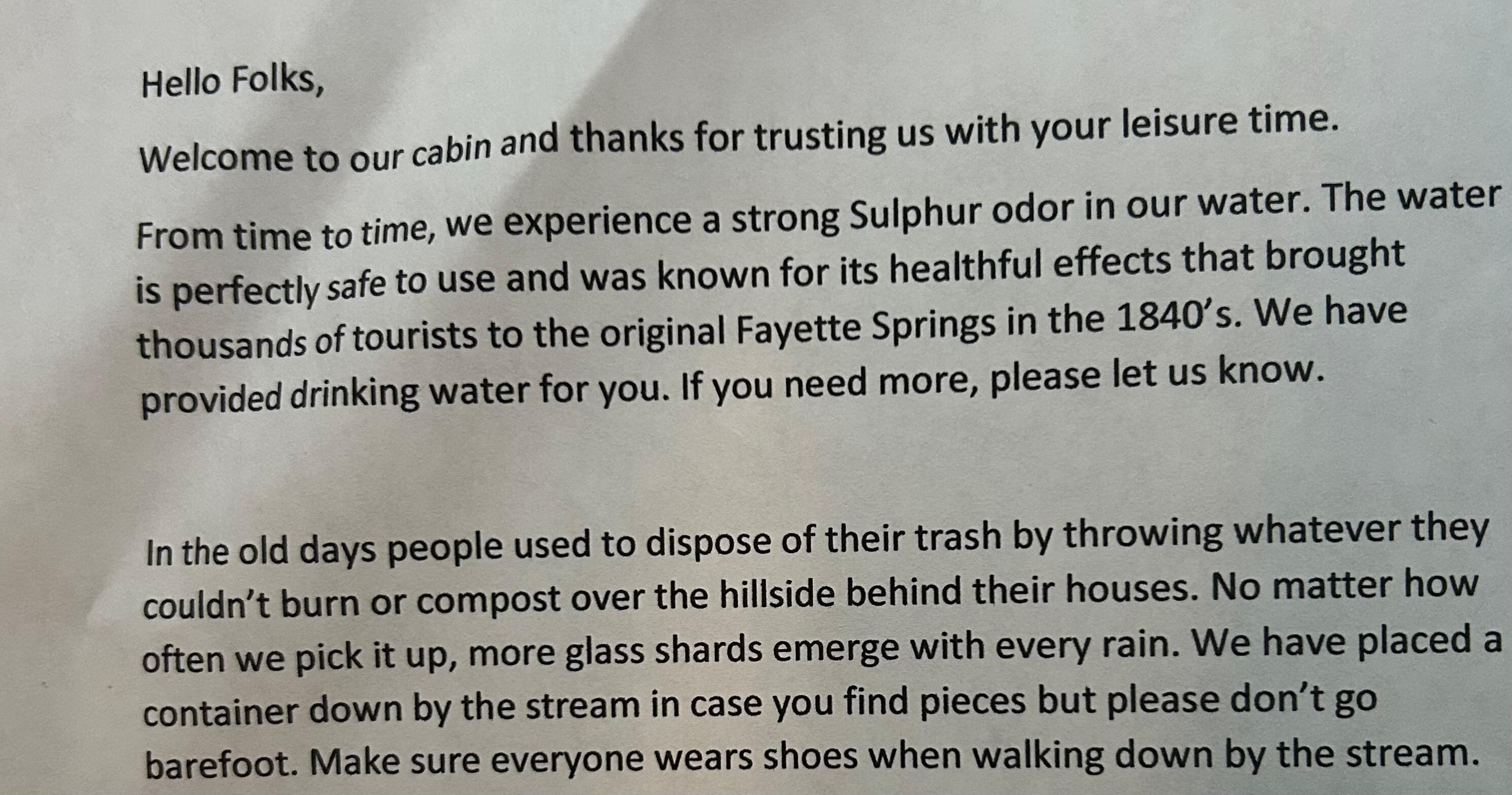 Letter from owner